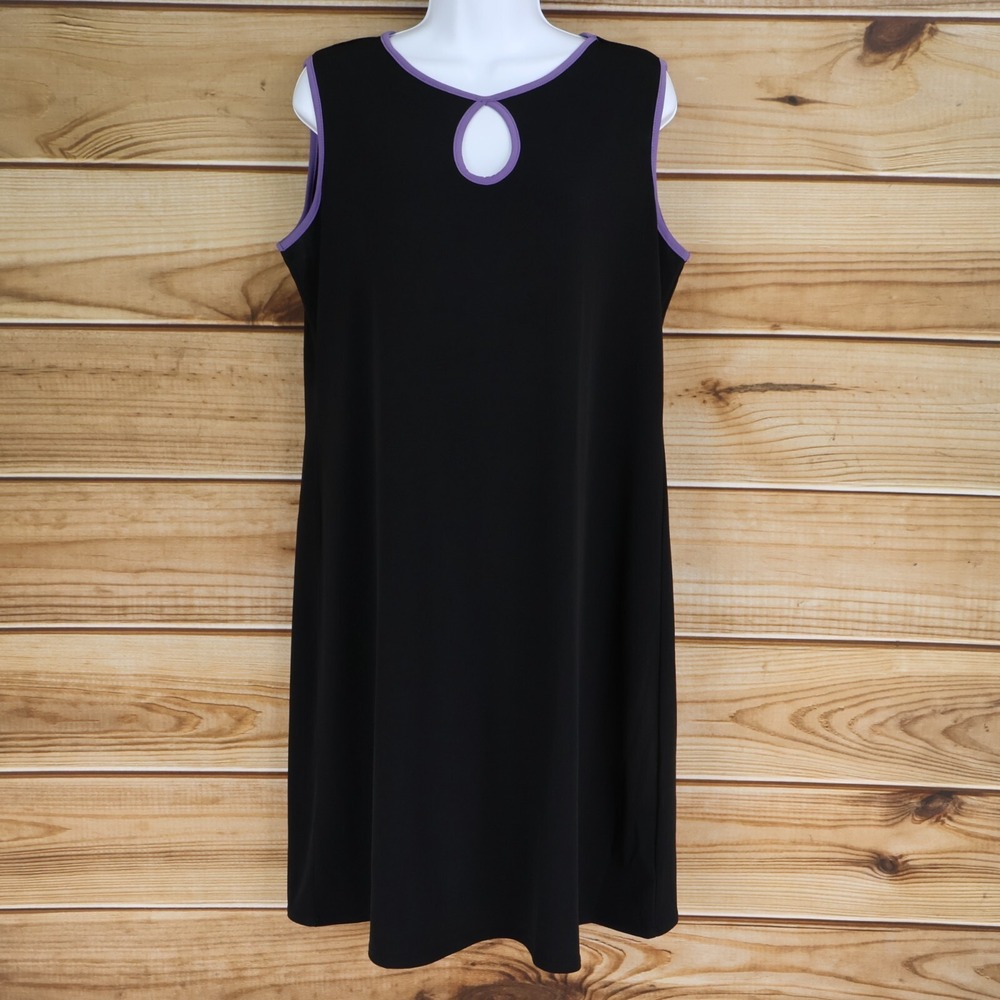 Citiknit Sleeveless Dress Womens‎ Sz M Black Purple Accents Stretch Keyhole Neck